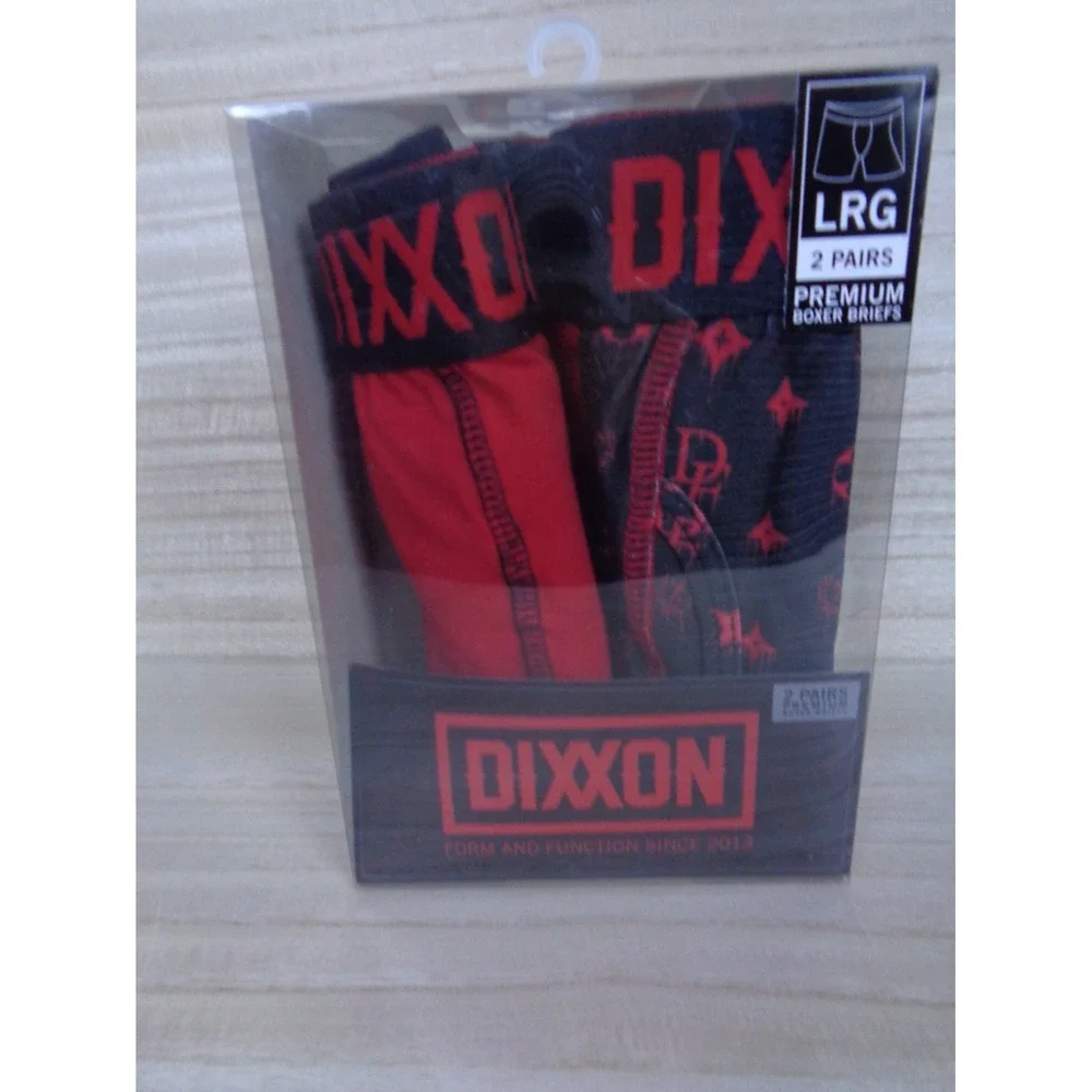 Dixxon‎ Boxer Briefs Premium 2 Pack Mens Size Large Red Solid/Black Pattern